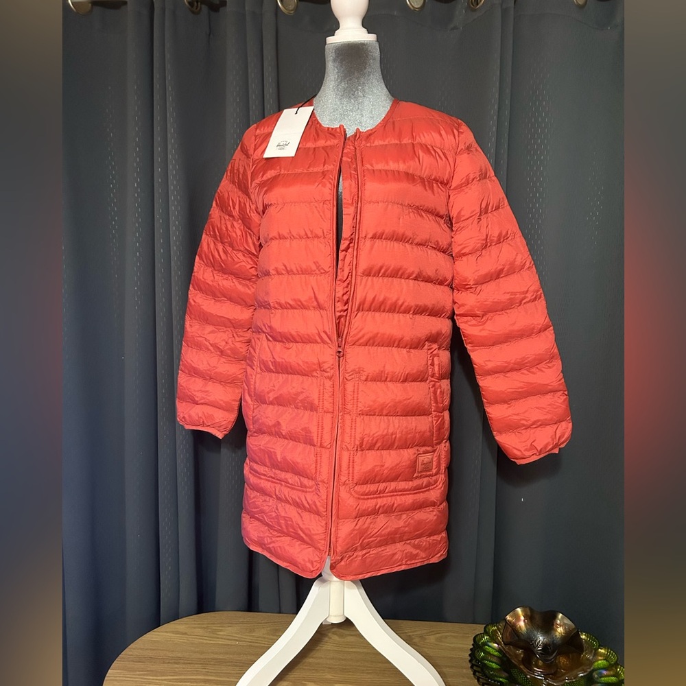 Herschel Red Quilted Long Jacket Liner